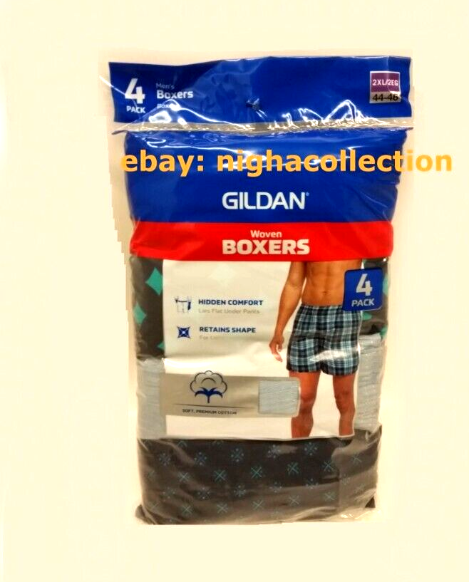 BRAND NEW Gildan Men's Woven Boxer Underwear Pack Assorted, Size 2XL  44-46