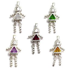 925 Sterling Silver Girl Triangle Birthstone CZ Pendant Charm Choose Any Month 
