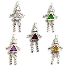 925 Sterling Silver Girl Triangle Birthstone CZ Pendant Charm (Choose Any Month)