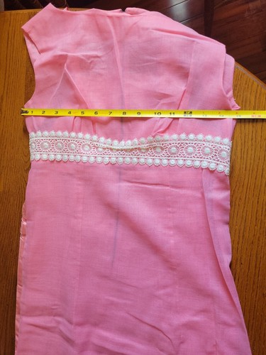 Empire Waist Barbiecore Dress Pink Full Length Slip Vtg Handmade READ - Picture 15 of 17