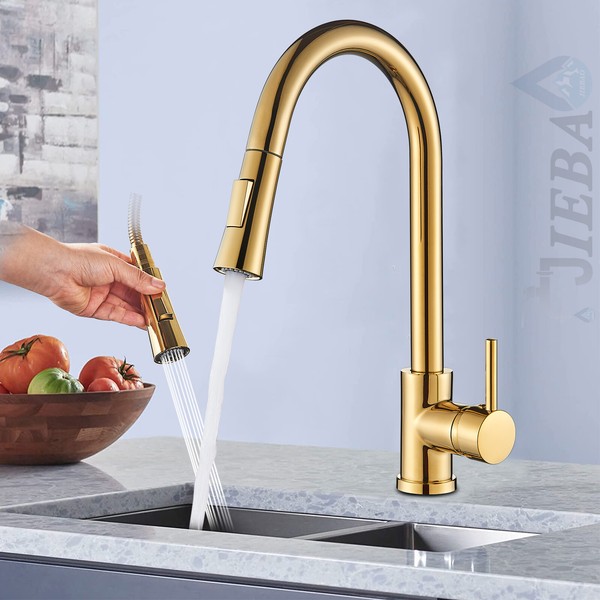 Gold KüChenarmatur Ausziehbar Brause Edelstahl SpüLtischarmatur Wasserhahn KüChe-image