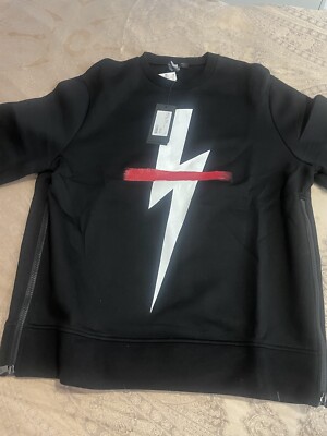 Neil Barrett Lightning Bolt Neoprene Side-zip Sweatshirt Sz L NWT 