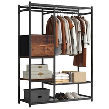 550LBS Iron Garment Rack w/ Hanging Rod Drawer Clothing Shelves Closet Organizer