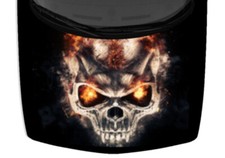 Dark Burning Vampire Skull Fangs Hood Truck Wrap Vinyl Car Graphic Decal Silver