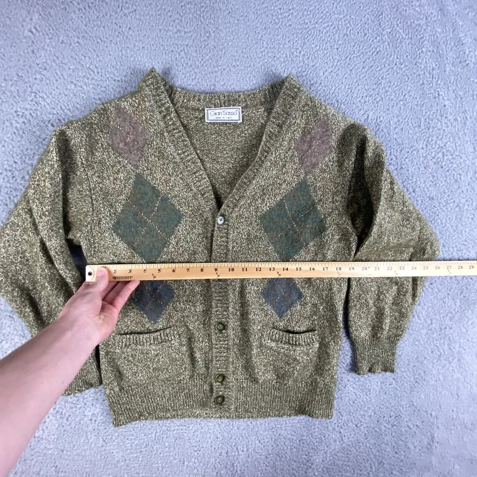 Gran Sasso Sweater Mens Small Argyle Wool Cardigan Italy Designer Grandpa Button - Image 3 of 4