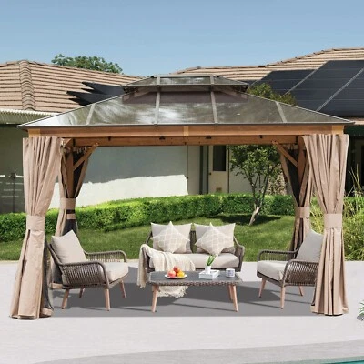 DOMI OUTDOOR LIVING Domi 10x12ft Hardtop Gazebo,Polycarbonate Roof Canopy (imitation Wood Effect)