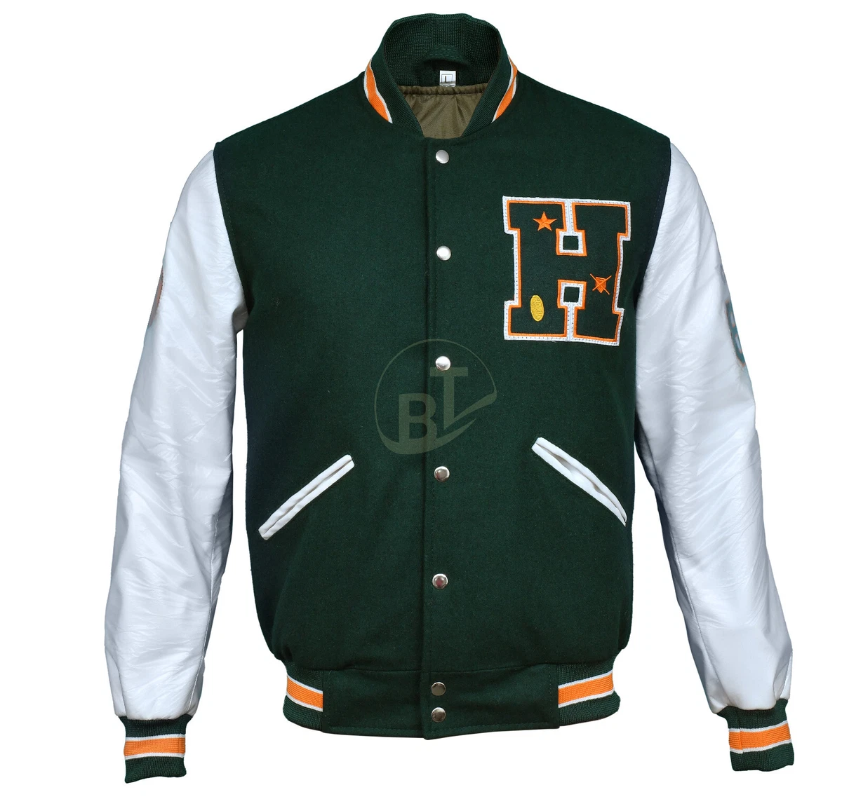 Stranger Things Season 4 Green Button Letterman Varsity Bomber