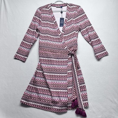 Cabana Life UPF 50 Wrap Dress NWT Size M Geometric Pink Tassles Resort Beach