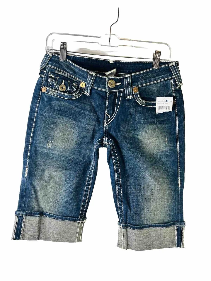 New True Religion Womens 28 Thick Stitched Cuffed Bermuda Shorts
