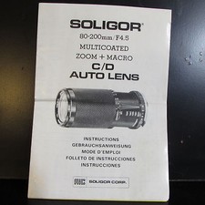 Soligor 80-200mm F4.5 Multicoated Zoom  Macro C/D Auto lens Owner Manual Guide