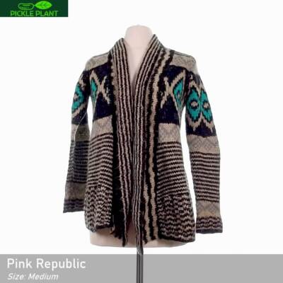 Pink Republic Women's Aztec Southwest Open Front Cardigan Sweater