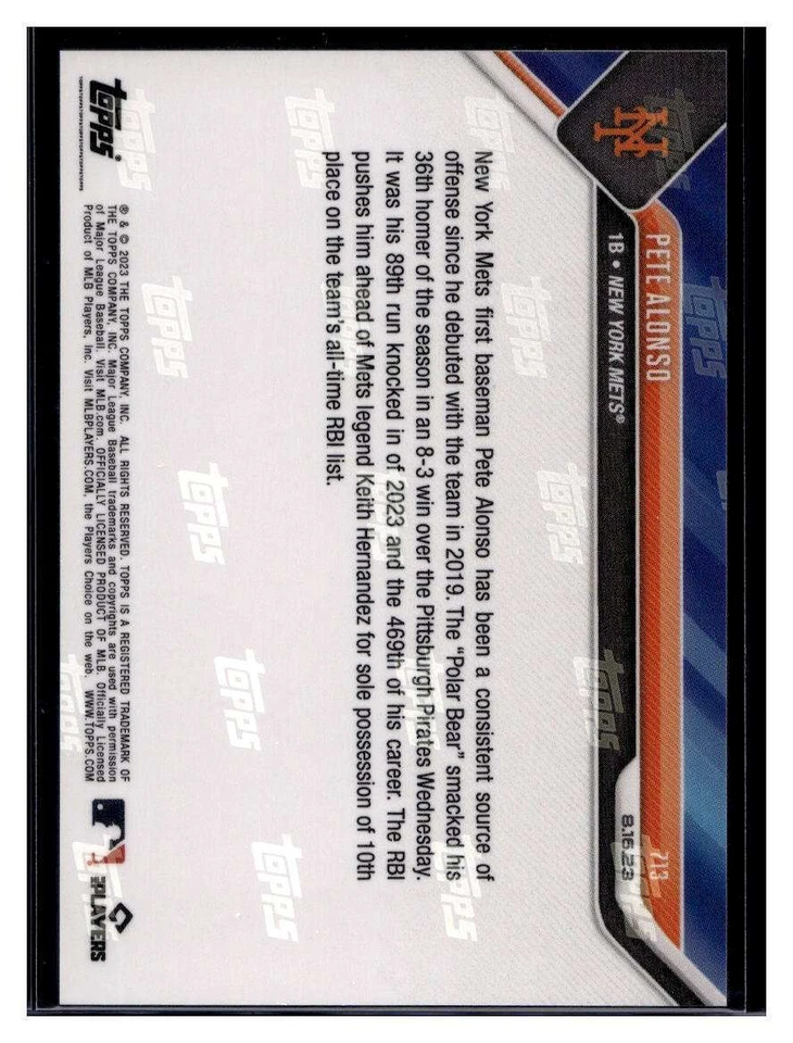 2023 Topps Now #713 Pete Alonso Blue Parallel Card #d 25/49 - Image 2 of 2