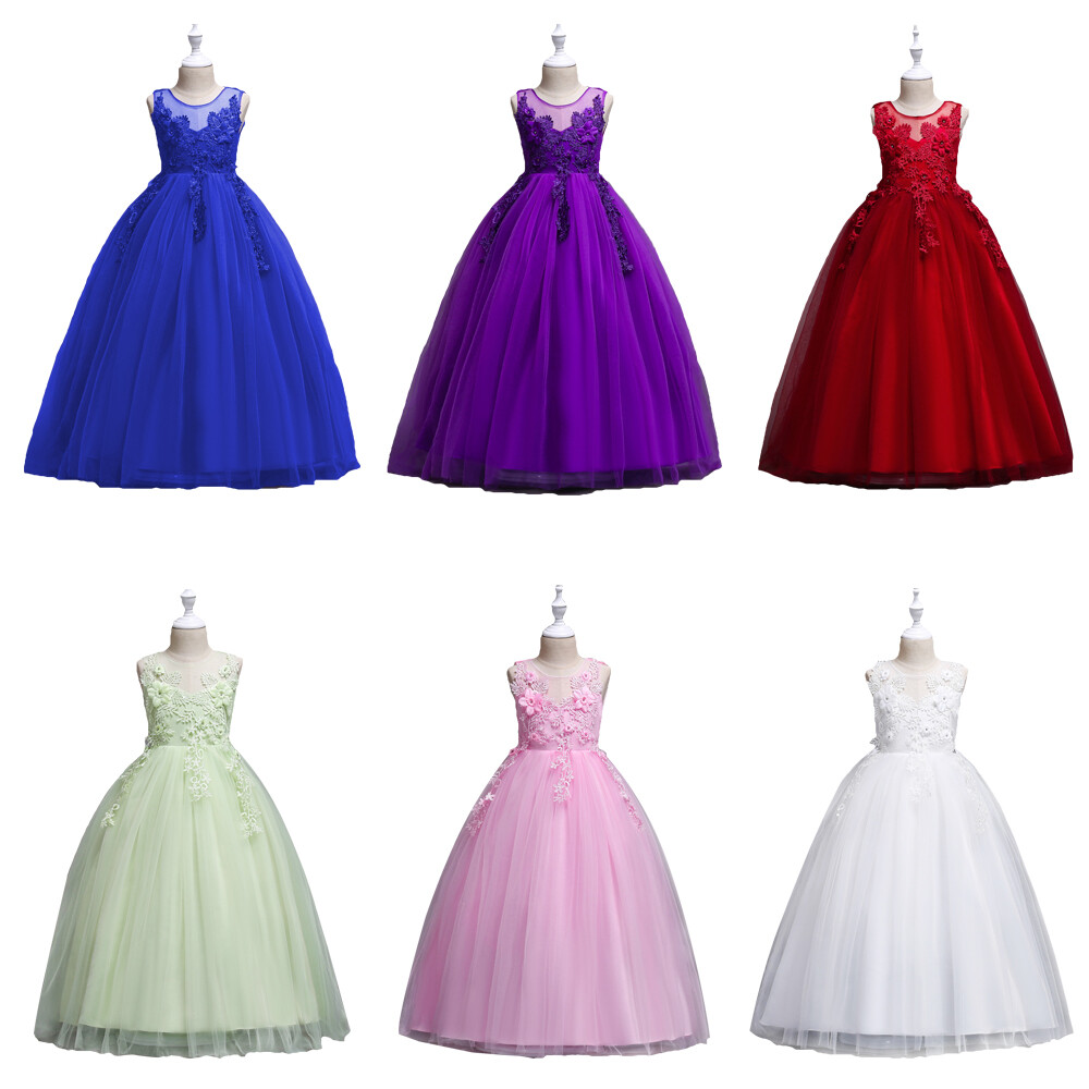 Flower Girls Kids Tulle Party Long Maxi Dress Bridesmaid Pagent Wedding  Dresses