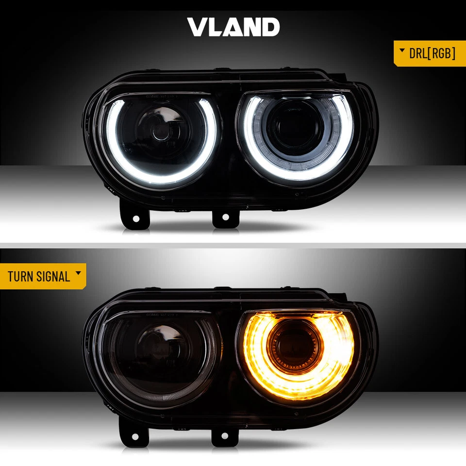 VLAND LED RGB Projector Headlights Fit For 2008-2014 Dodge Challenger Left＆Right - Image 4 of 4