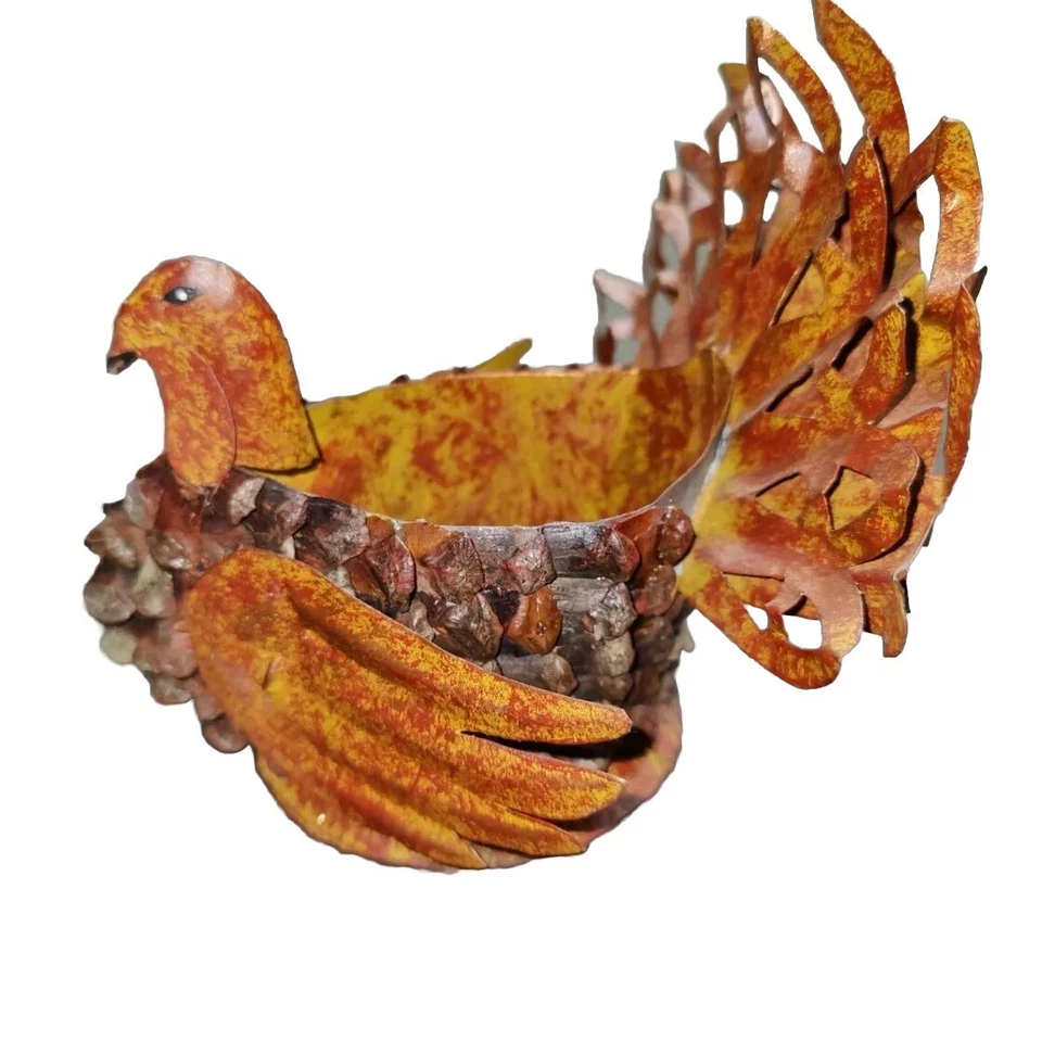 Rustic Metal Turkey Basket Primitive Pine Cone Centerpiece Planter - Image 4 of 4