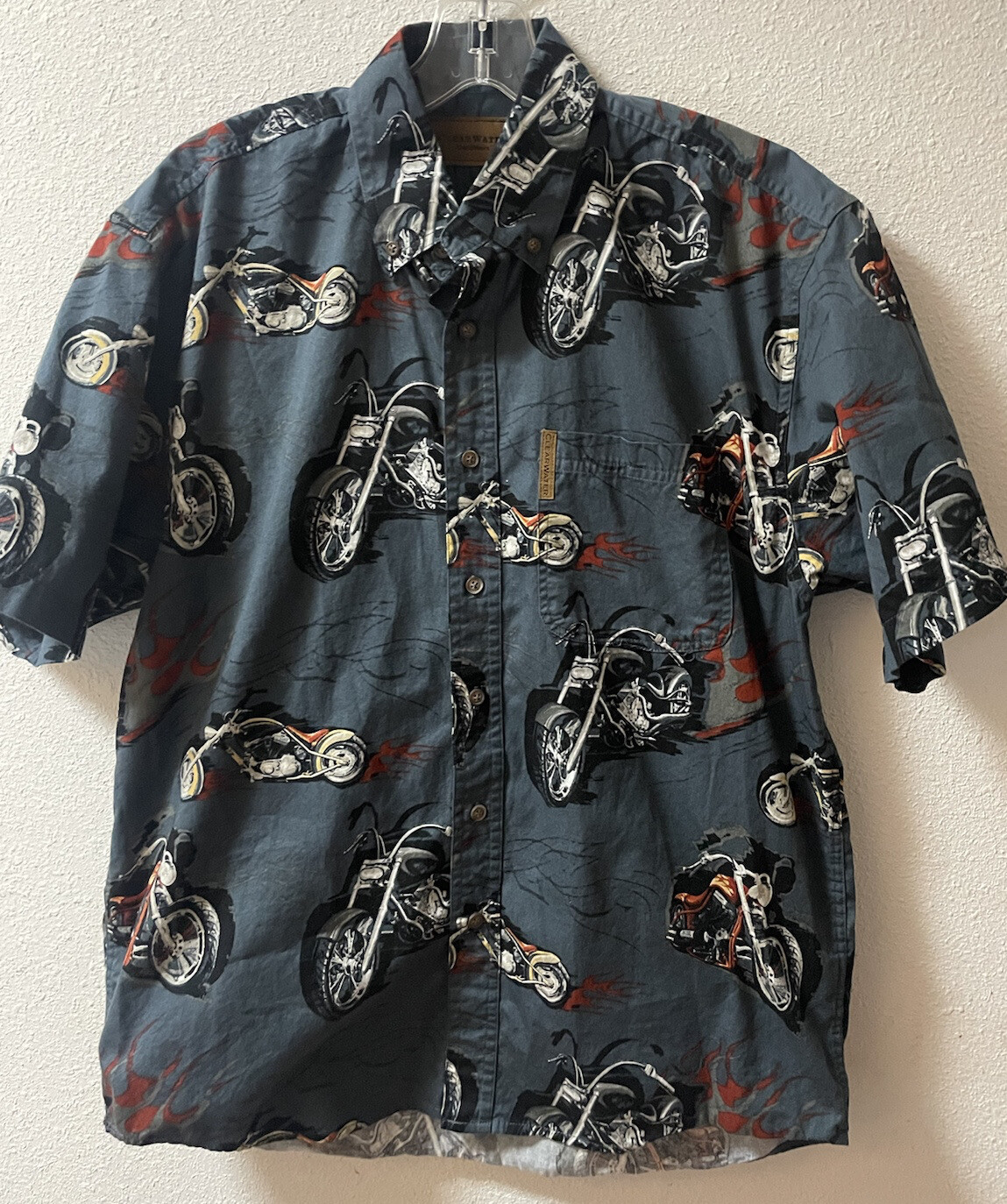 Clearwater Outfitters Men’s Medium Covered in Motorcycles Gray Short Sleeve