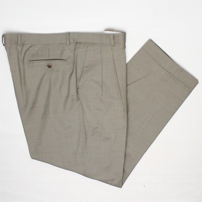 Zanella Bennett Dress Pants Mens 41x31 Beige Brown Check Pleated Trousers