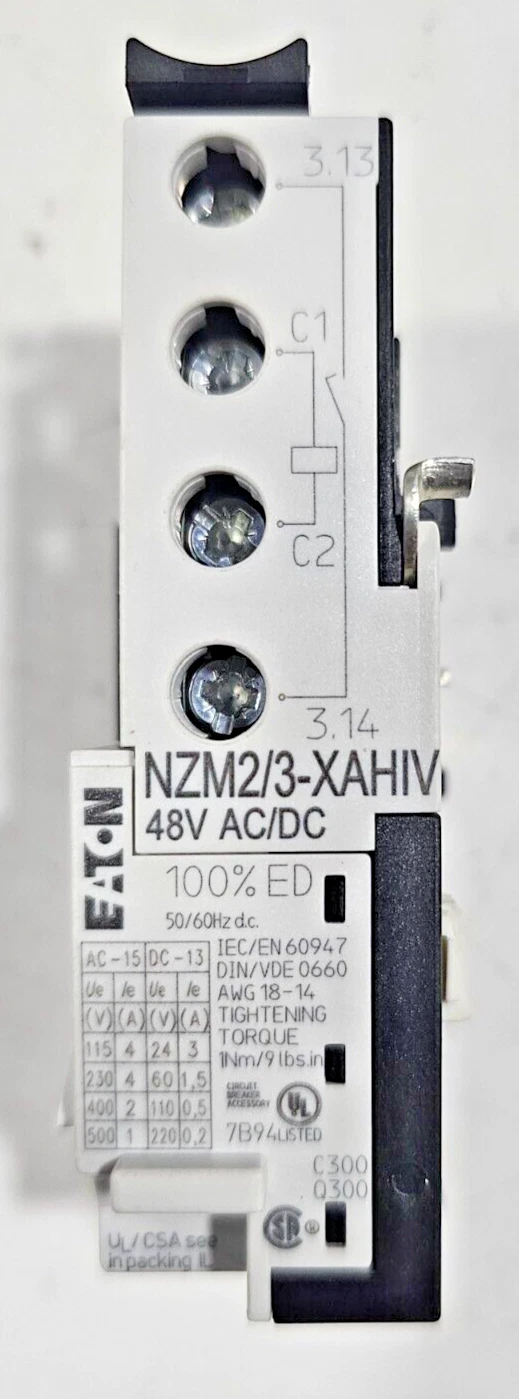 EATON NZM2/3-XAHIV Used Working Breaker Accessories Shunt Trip / UVR