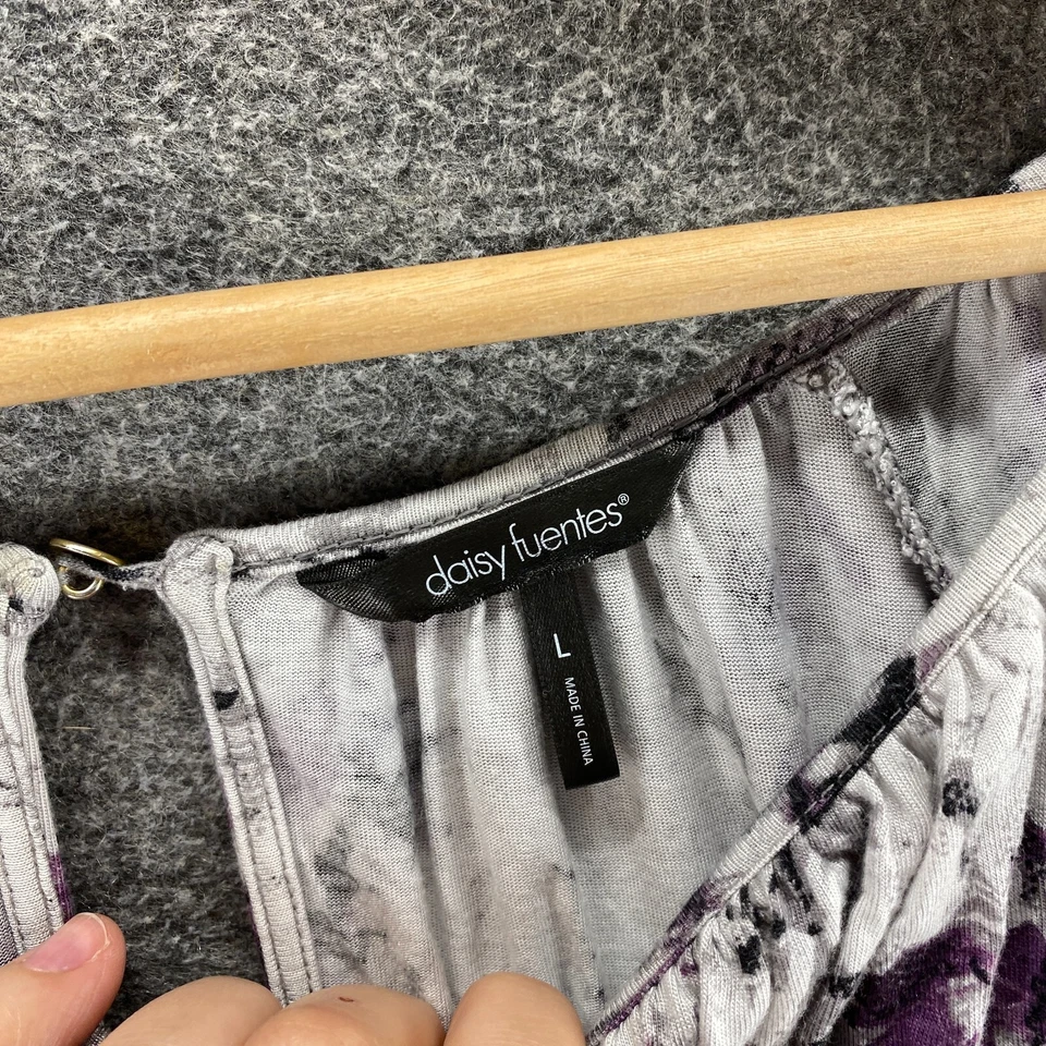 Blusa Daisy Fuentes Mujer L Grande Gris Bloque de Color Manga Larga Gancho y Ojo Rayón Foto 3 de 4