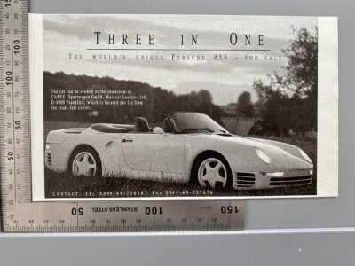 1991 Porsche 959 Speedster Carex Original Vintage Werbung Reklame advert