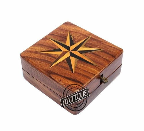 Vintage Table Watch Antique Design Wooden Desk Compass Brass Brown Clock GIFTS - Picture 4 of 5
