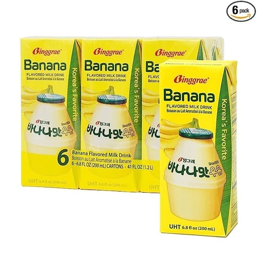 Binggrae Banana Flavored Milk Drink Korean Favorite Pack of 6 6.8 Fl Oz