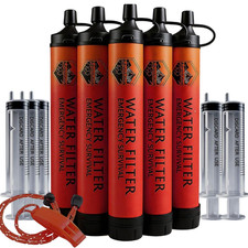 5 Emergency Water Filter Straws 1800-Gal Survival Camping Hiking BPA Free 5-Pack