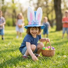 CHILDERN'S Easter Bunny Top Hat  Ears Mad Hatters Tea Party Rabbit Bonnet Unisex