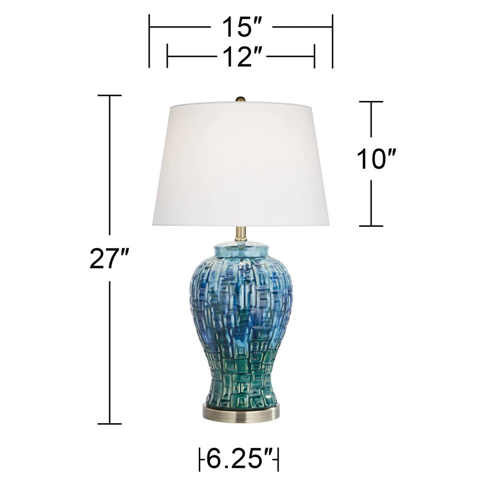 Modern Table Lamp 27" Tall Teal Glaze Ceramic Temple Jar for Bedroom Living Room - Image 4 of 4