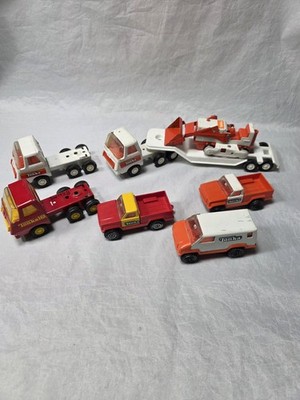 Tonka Vintage 1970's 8 PCS Including Pick Up Trucks, Endloader & Lowboy Trailer