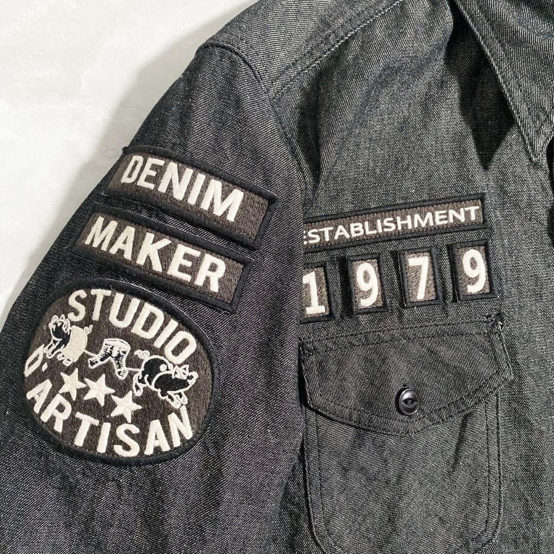 STUDIO D’ARTISAN Custom Patch Black Denim Work Sh… - image 3