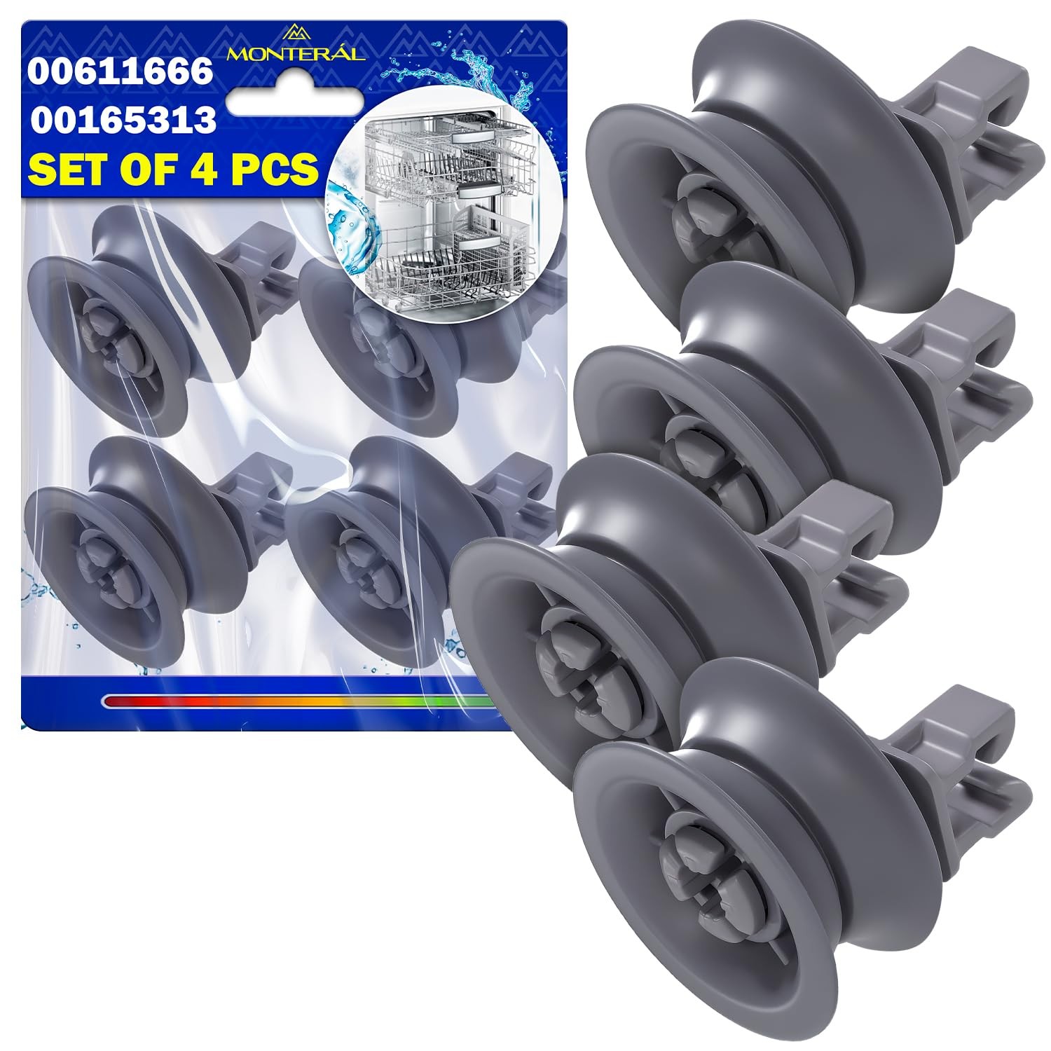 4 Pièces Roulette Lave Vaisselle pour Panier Supérieur Ø 31 mm Galet Roue Rails de Guidage