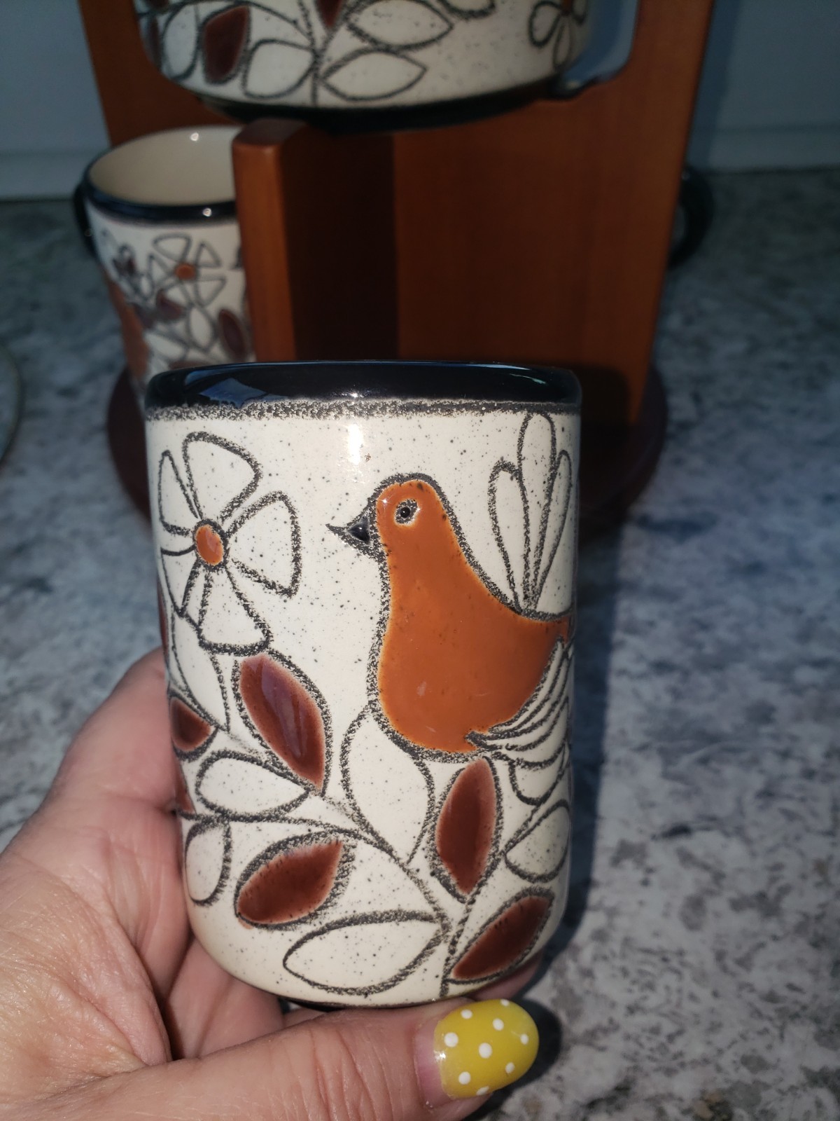 Vega By Artesa Coffee/ Tea Set With Wood Stand Handmade In Ecuador