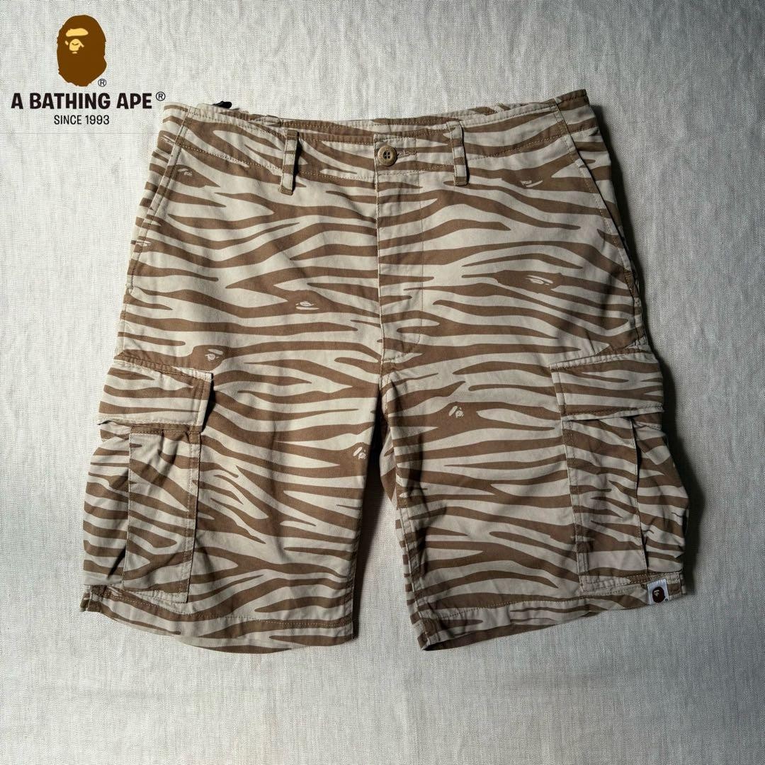 A Bathing Ape Cotton Patterned Shorts Half Pants Brown M Waist 86cm