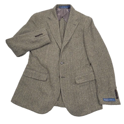 Polo Ralph Lauren Soft Herringbone Sport Coat Mens 44R Black Beige Wool Blazer - product listing photo