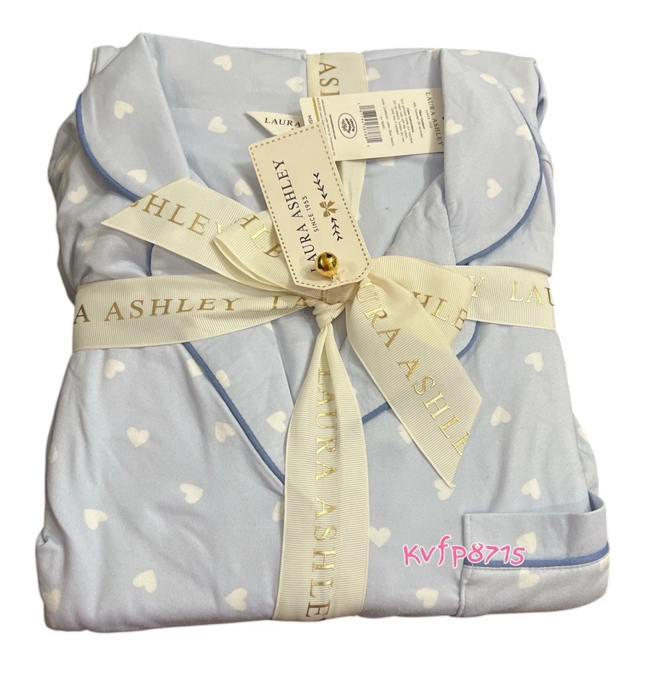 Juego de 2 pijamas suaves de manga larga Laura Ashley Christma M corazones azules blancos Foto 4 de 4