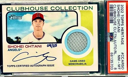 2022 Topps Heritage Shohei Ohtani GAME USED ON Card AUTO  /25 Psa 8 Pop-2