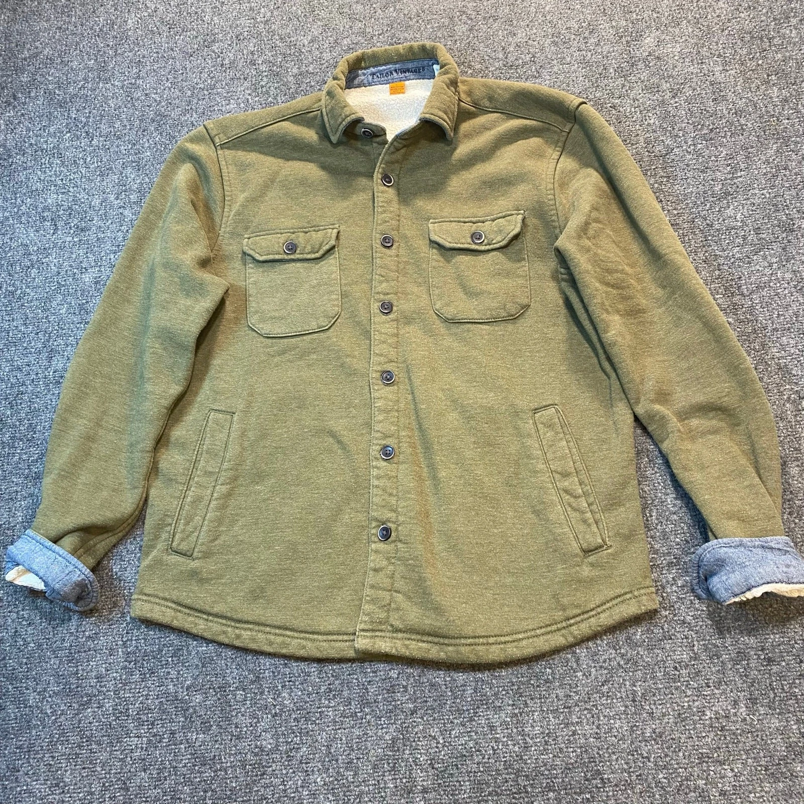 Tailor Vintage Mens Large Olive Green Cool Tek Sherpa Lined Chore Jacket Shacket