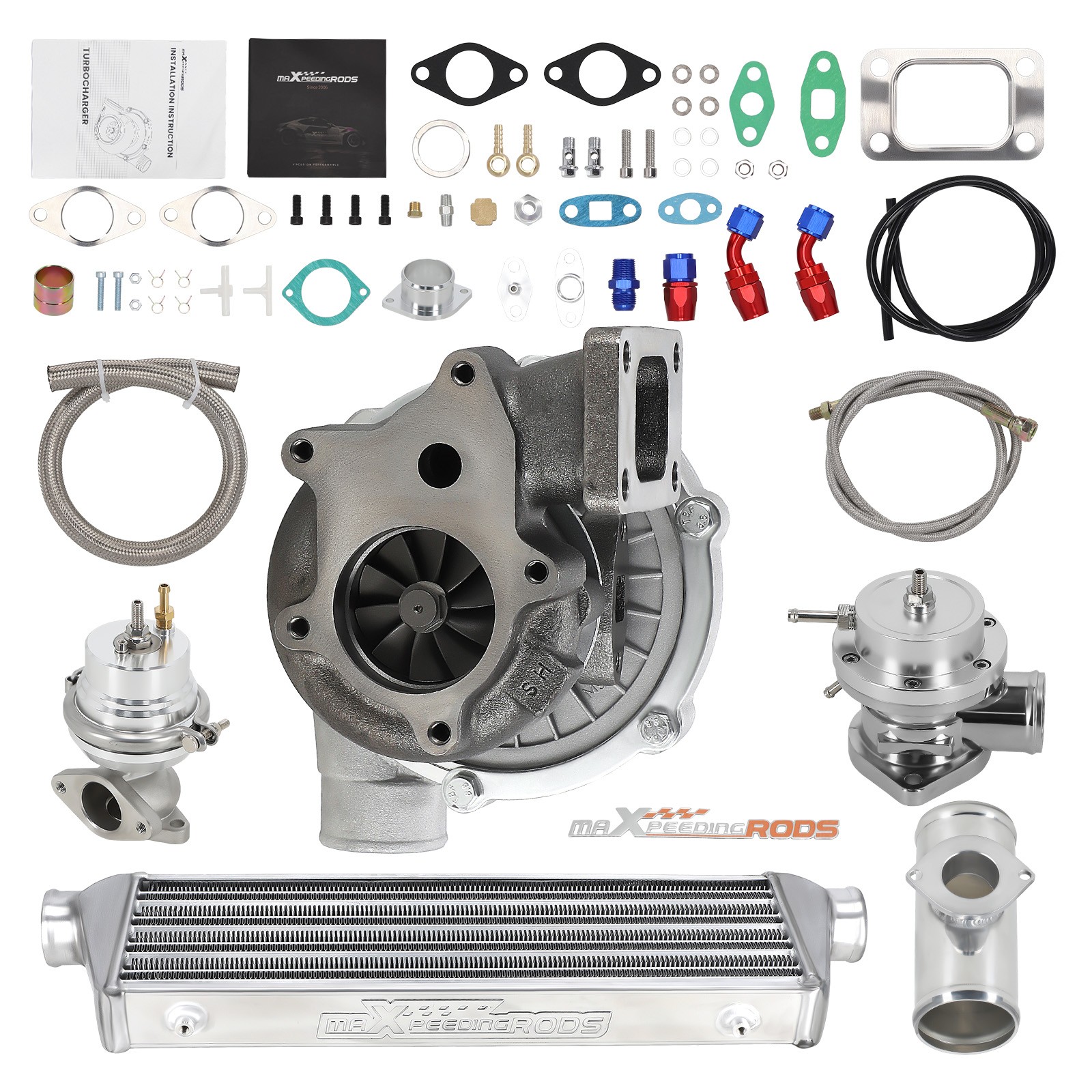 T3 T4 Universal Turbo Intercooler Bov Adapter Wastegate Turbocharger Kit