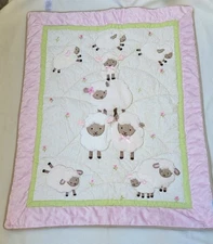 Kidsline Baby Blanket  Comforter Applied White Sheep W/Pink Ears & Bows 42"x 34"