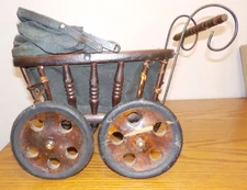 Antique Vintage Baby Doll Carriage, Pram, Victorian Style Wooden Stroller