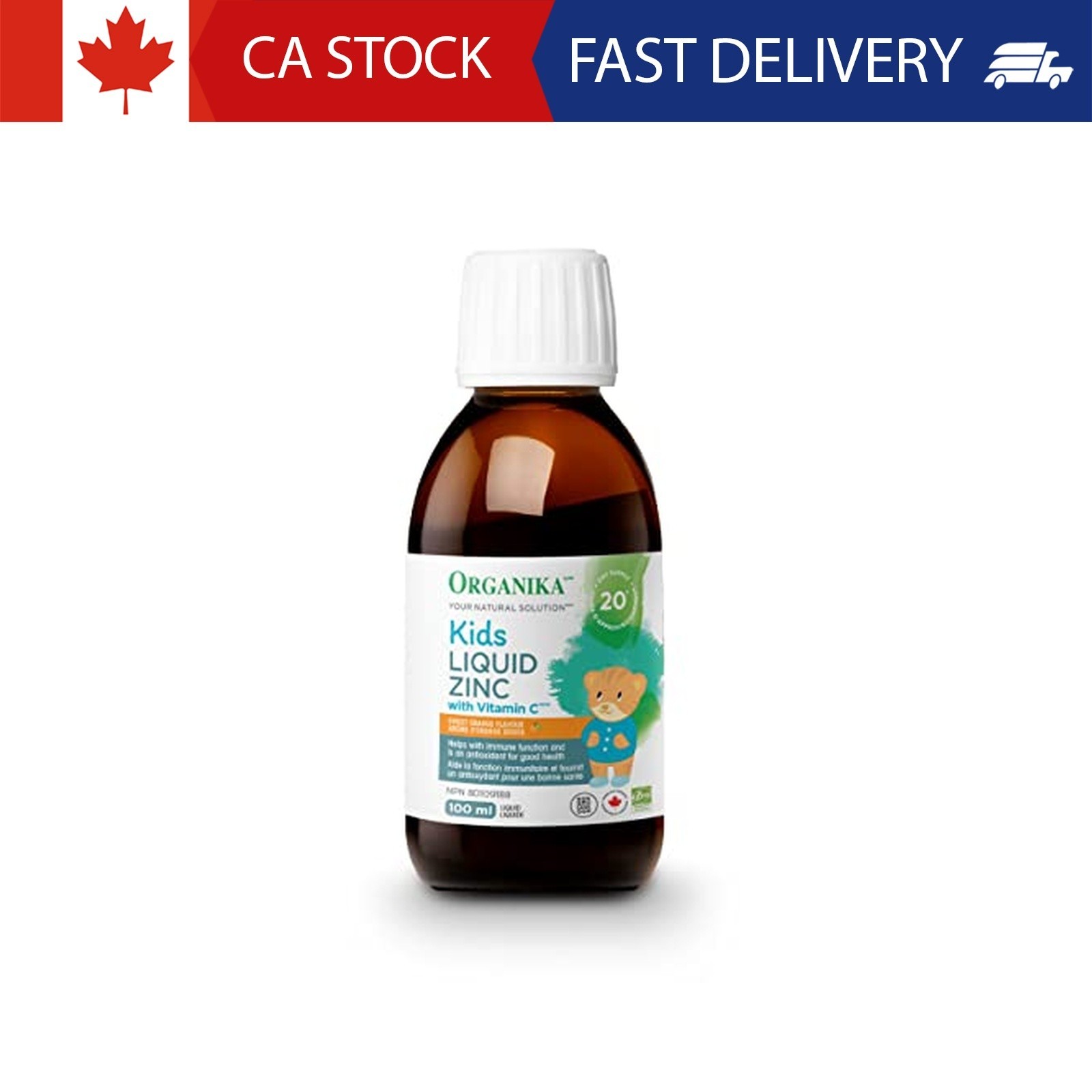 Organika Canadian-Made Kids Liquid Zinc With Vitamin C- Sweet Orange Flavour- Im