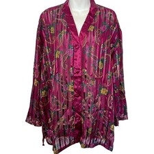 Victorias Secret Vintage Gold Label Sheer Satin Paisley Pajamas Top Sleepwear L