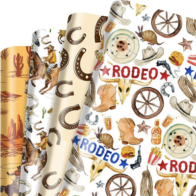 12 Sheets 28 * 20 Inches Western Wrapping Paper Watercolor Cowboy Wild West Dese