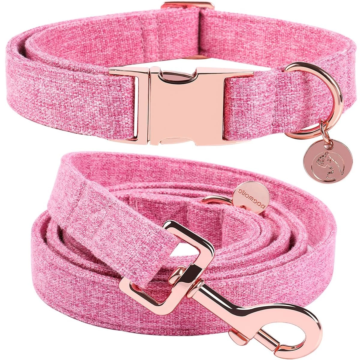 Cotton Dog Collar and Leash Pink Pet Collar Soft Durable Puppy Collar for Sma...