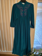 VTG USA Vanity Fair Blue Embroidered Front Zip Nightgown Women s Small