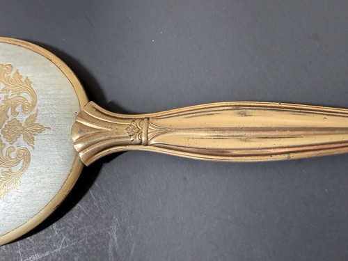 Vintage Victorian Style Vanity Hand Oval Mirror Gold on Silver Brushed Tone Back - Picture 9 of 19