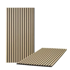 Wood Slat Wall Panels, 2 Pack Acoustic Panels 46.46" × 23.82", 3D Fluted Sound 