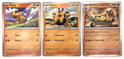 Tepig Pignite Emboar Complete Evolution Line 3 Card Lot White Flare