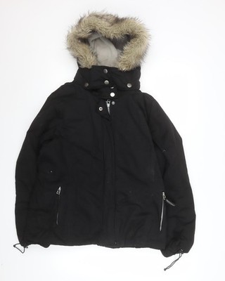George Damen schwarz Kunstfell Kapuze Parka Jacke Größe 16
